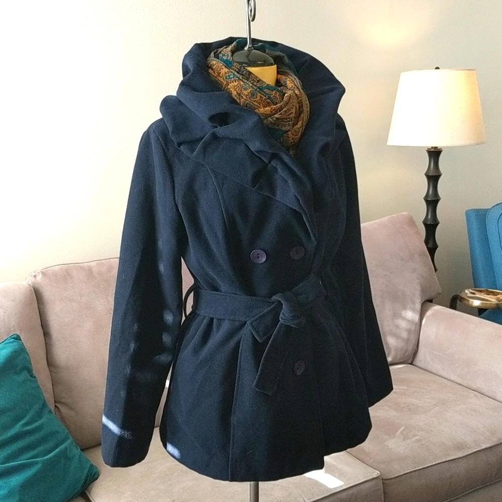 Ruffle neck pea coat